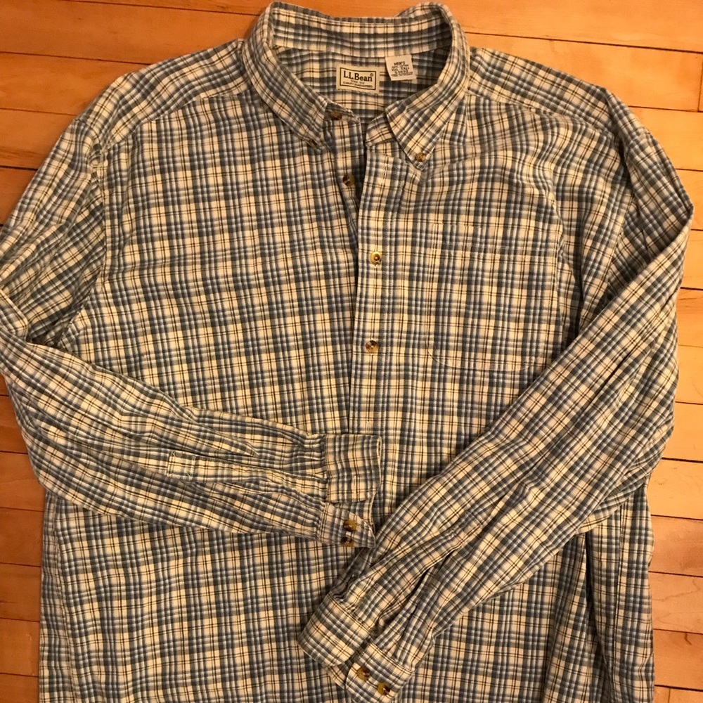 Mens XXL Tall flannel plaid, LL bean, blue plaid